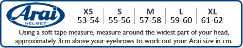 Arai Motorcycle Helmet Size Chart