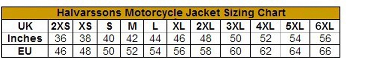 Halvarssons Vinvallen Textile Motorcycle Jacket size guide