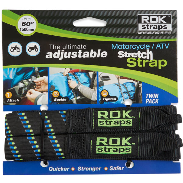 Rok Straps Adjustable Motorcycle Straps Black Blue Green