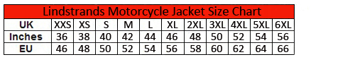 Lindstrands Halden Textile Motorcycle Jacket size chart